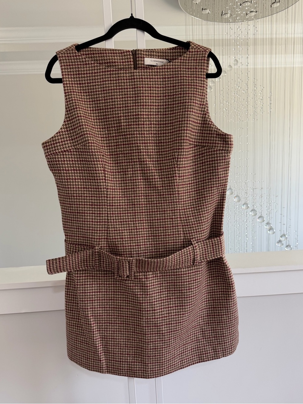 Commense Sleeveless Houndstooth Belted Mini Dress - Picture 4 of 8